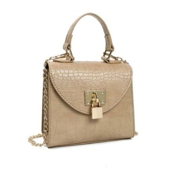 The Lock Croc Satchel/ Crossbody Handbag in Beige - NWT - Picture 1 of 7